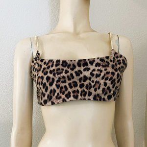 Weworewhat Cheetah Print Goldtone Chain Bra Large